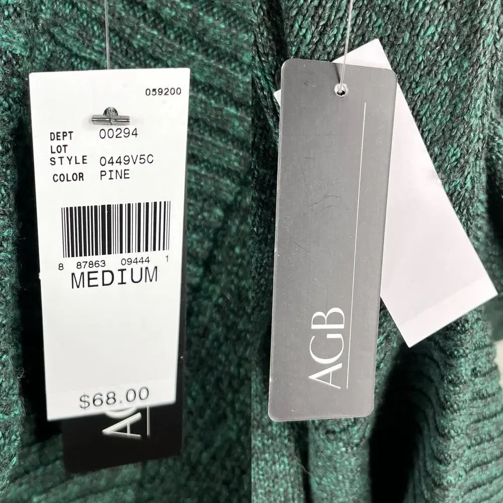 AGB Sweater Pine Green Cowl Neck Dolman Sleeves M Oversized New